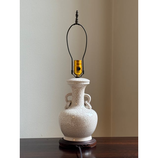 Wood Early-20th Century Song Dynasty-Inspired Porcelain Table Lamp W/ Carved Wood Base For Sale - Image 7 of 18