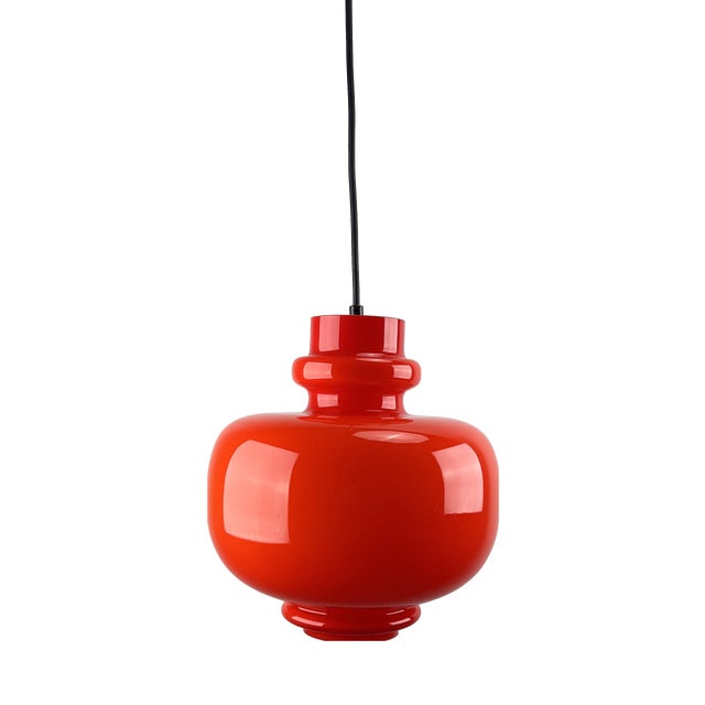 Orange Pop-Art Pendant Lamp in Mouth-Blown Glass by Hans-Agne Jacobsson for Staff, Sweden, 1970s For Sale