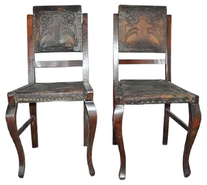 Set of Antique Embossed Leather Dining Chairs, 1900s