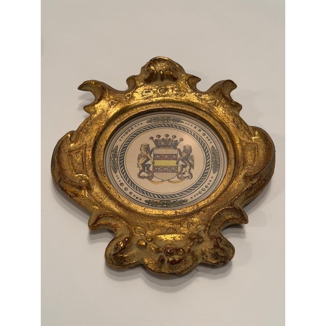 Lion Motif Crests in Gilded Frames -a Pair For Sale - Image 4 of 6