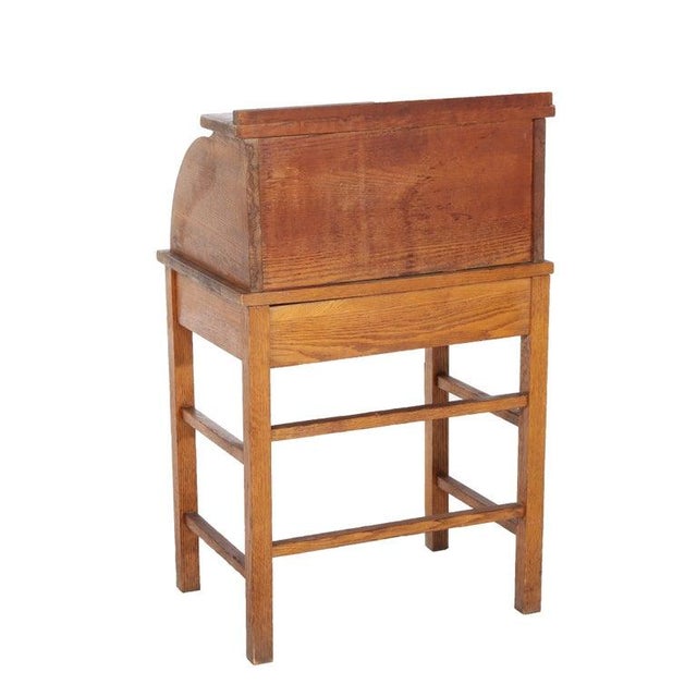 Brown Antique Oak Child’s Roll Top Desk C1920 For Sale - Image 8 of 13