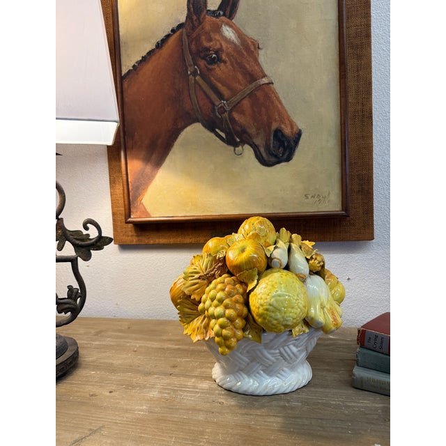1960s Italian Ceramic Yellow Glaze Fruit White Bowl Majolica Topiary Centerpiece Italian For Sale - Image 4 of 6
