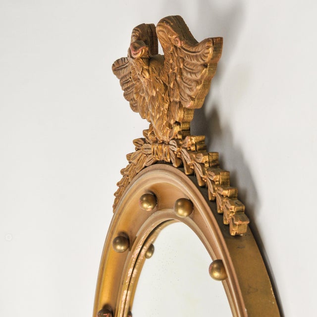 Large Antique Federal Eagle Convex Mirror Giltwood Bullseye Butler Mirror Circa 1920s For Sale - Image 14 of 16
