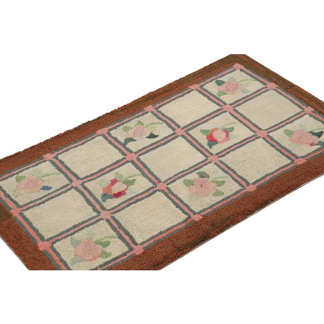 Rug & Kilim Antique Hooked Rug in Beige With Floral Medallion & Patterns From Rug & Kilim For Sale - Image 4 of 7