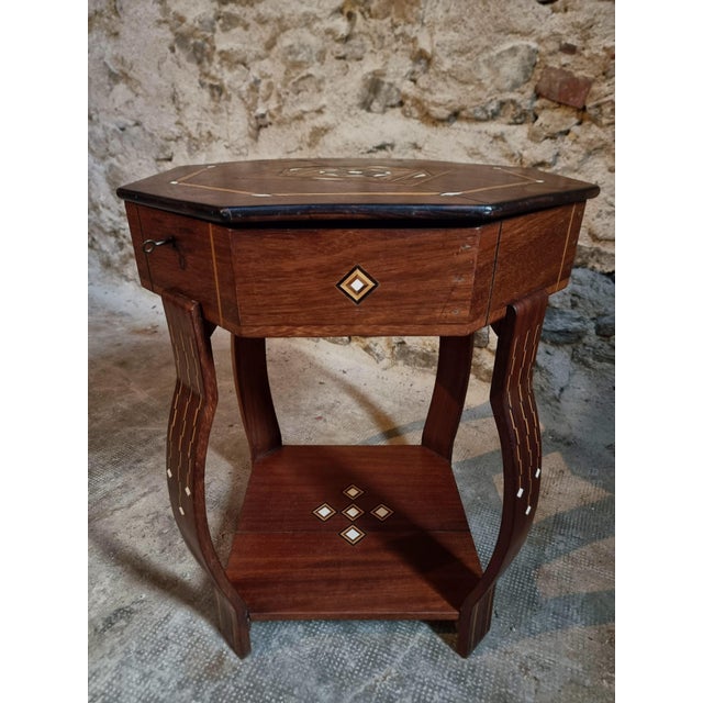 Mid-Century Modern Inlaid Side or Sewing Table in Mahogany and Mixed Woods, France, 1930s-1950s For Sale - Image 3 of 18