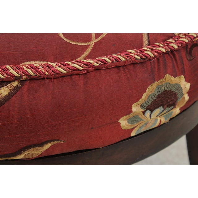 Silk Crewel Work Tufted Back Swivel Chair For Sale - Image 12 of 15