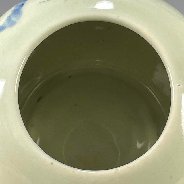 Celadon Vintage Chinese Celadon Glaze Blue & White "Shrimp" Brush Washer / Water Pot For Sale - Image 8 of 9