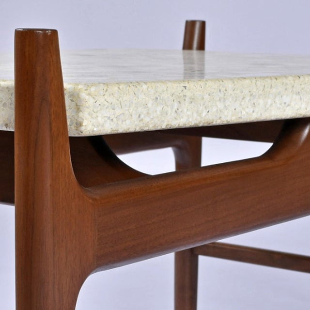 1950s Pair of Sculptural Walnut and Terrazzo Side Tables Attributed to John Keal For Sale - Image 5 of 11