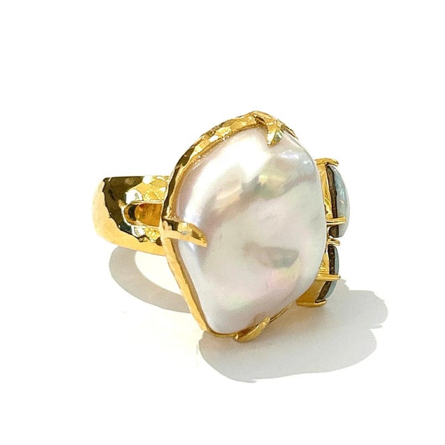 Not Yet Made - Made To Order Bochic “Orient” Pearl & Multi Gem Vintage Cluster Ring Set 18k & Silver Size 4.5 For Sale - Image 5 of 5