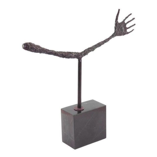 Modern Dark Sculpture of a Hand on Base, Bronze For Sale - Image 5 of 7