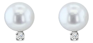 7MM Freshwater Pearl & Diamond Stud Earrings 14k White Gold, 2 Pieces