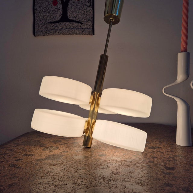 Metal Mid-Century Brass and Glass Pendant from Kaiser, 1960s For Sale - Image 7 of 12