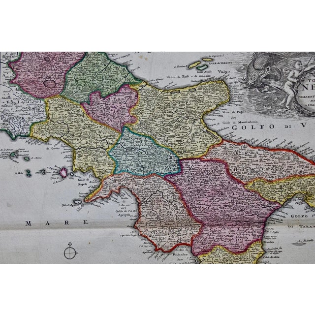 The Kingdom of Naples and Southern Italy: A Hand-Colored 18th Century Homann Map For Sale - Image 4 of 4