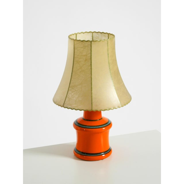 1960s Orange Ceramic Table Lamp with Cocoon Shade | Made in Italy For Sale - Image 4 of 18