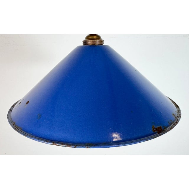 Industrial Blue Enamel Factory Pendant Lamp, 1950s For Sale - Image 4 of 18