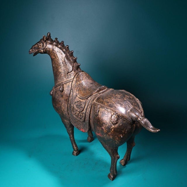 Chinese Heavy Vintage Chinese Gilt Bronze Tang Style Horse Sculpture For Sale - Image 3 of 9