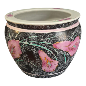 Vintage Asian Floral Pink Calla Lily Koi Fish Large Planter