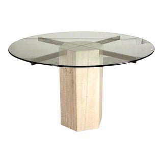1980s Contemporary Artedi Italian Marble & Brass 48" Round Dining Table For Sale