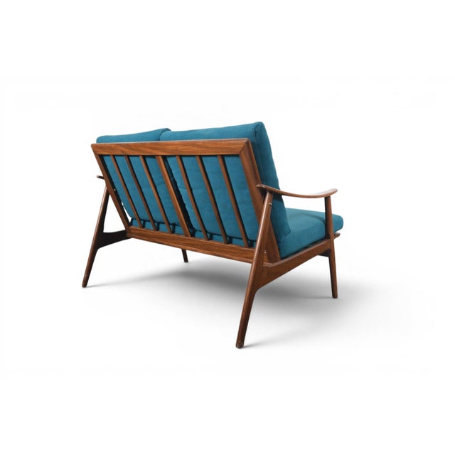 Brown 1960s Vintage Teak Framed Loveseat With Jewel Toned Cushions For Sale - Image 8 of 9