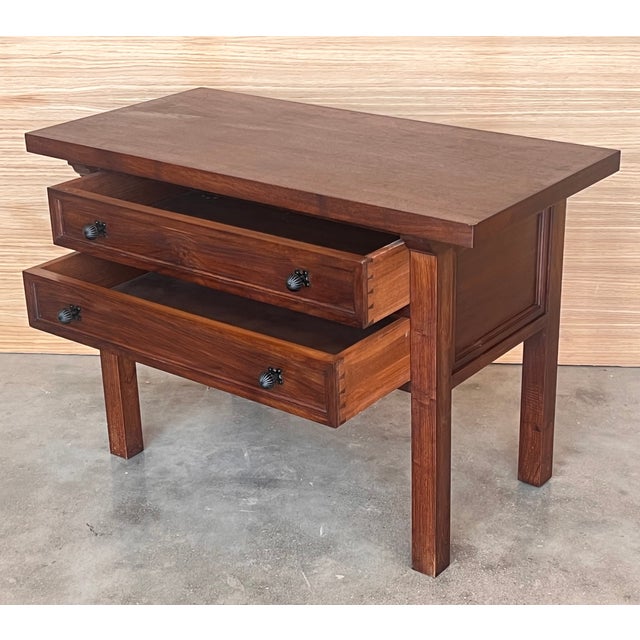 Brown Spanish Nightstand or Side Table with 2 Drawers and Iron Hardware, 1890s For Sale - Image 8 of 11