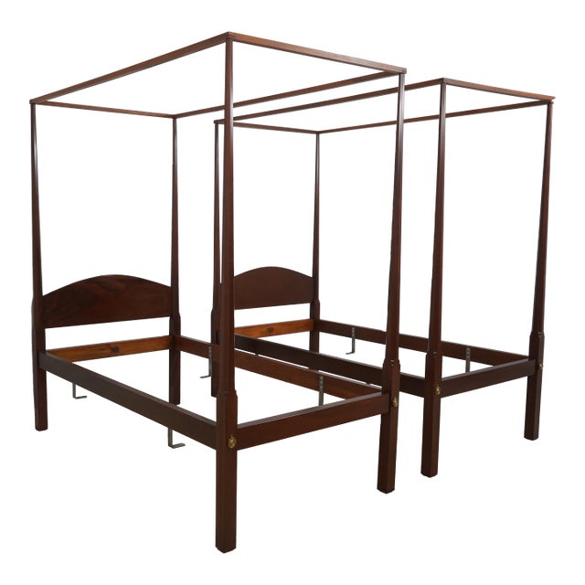 Pair Berwyn Cabinetmaker Bench Made Mahogany Twin Beds For Sale