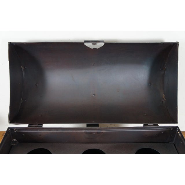 Mid 20th Century Vintage Industrial Domed Black Metal Wine Storage Box Chest Trunk For Sale - Image 9 of 12