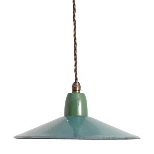 Vintage French Coolie Enamel Pendant Light in Blue, 1930s For Sale