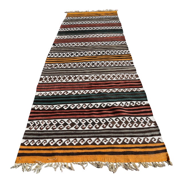 1970s Scandinavian Hand Knotted Colorful Runner For Sale