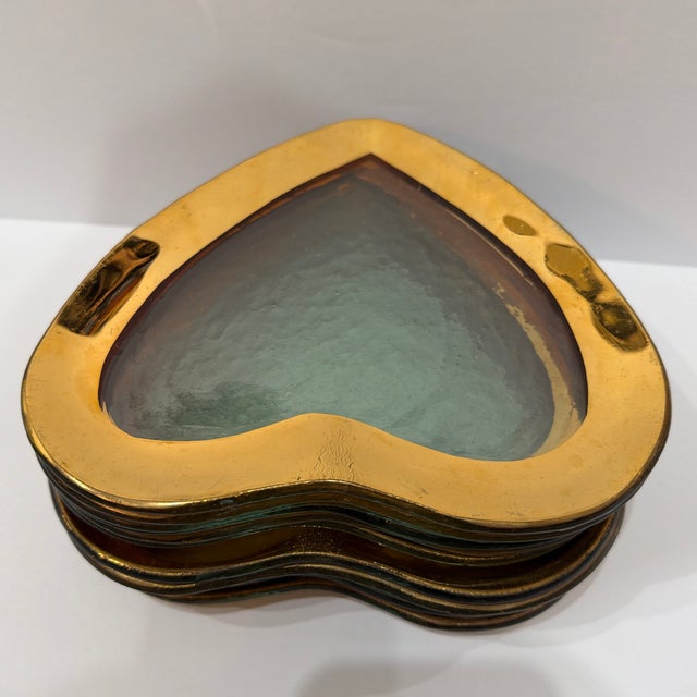 1990s Annieglass Heart Gilt Glass Plates - Set of 12 For Sale - Image 4 of 10
