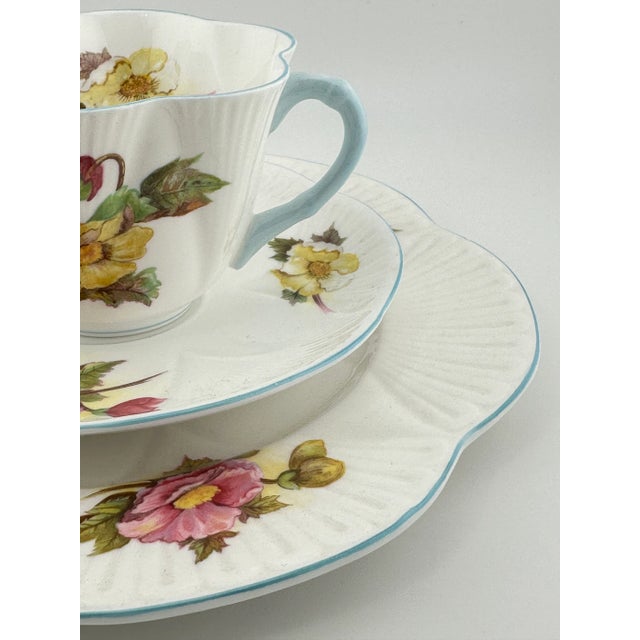 Shelley Begonia Trio Dainty Shape, Vintage English Bone China 3 Piece Tea Set For Sale In Boston - Image 6 of 9