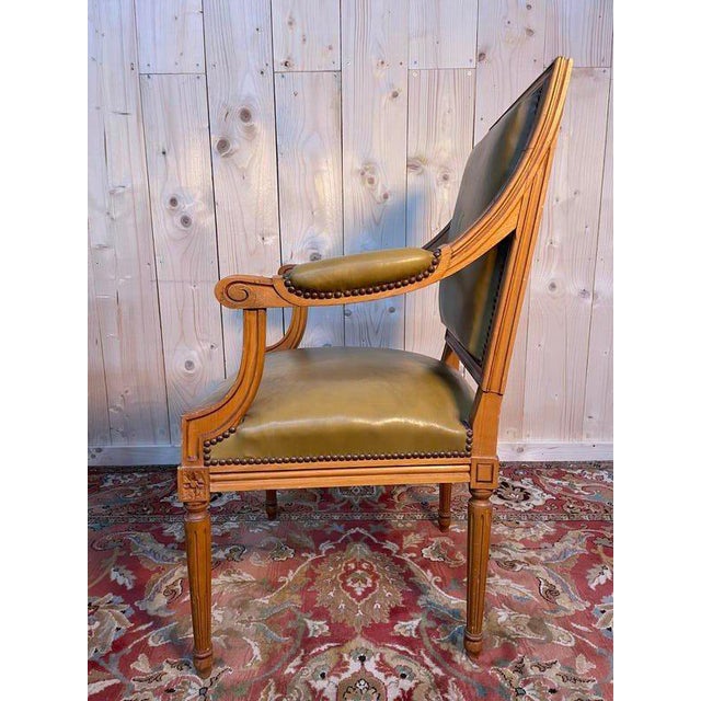 Louis XVI Style Leather Office Chair For Sale - Image 4 of 7