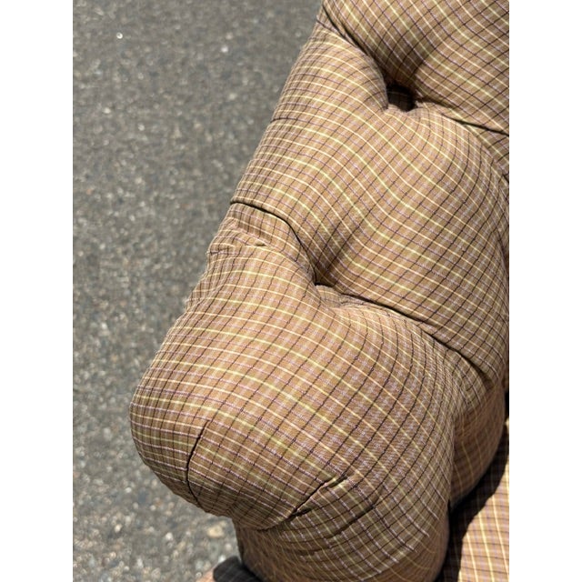 2010s Vintage Silk Plaid Slipper Chair With Caster Wheels For Sale - Image 5 of 11