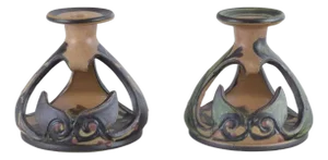 Art Nouveau Ceramic Candlesticks Decorated with Foliage from Kähler, Denmark, 1930s, Set of 2