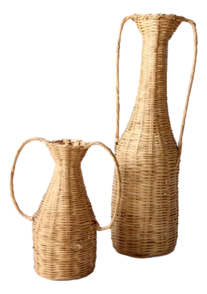 Vintage Rattan Amphora Baskets Pair