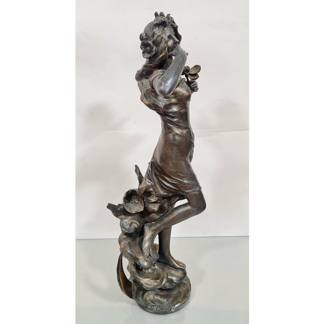 Antique French 20thC Young Lady Art Nouveau Bronzed Metal Sculpture Figure Woman For Sale In New York - Image 6 of 13