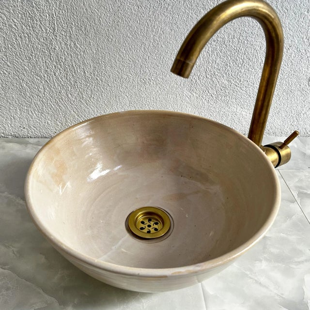 Not Yet Made - Made To Order Bohemian Natural Clay Handcrafted Vessel Sink with Brass Drain For Sale - Image 5 of 10