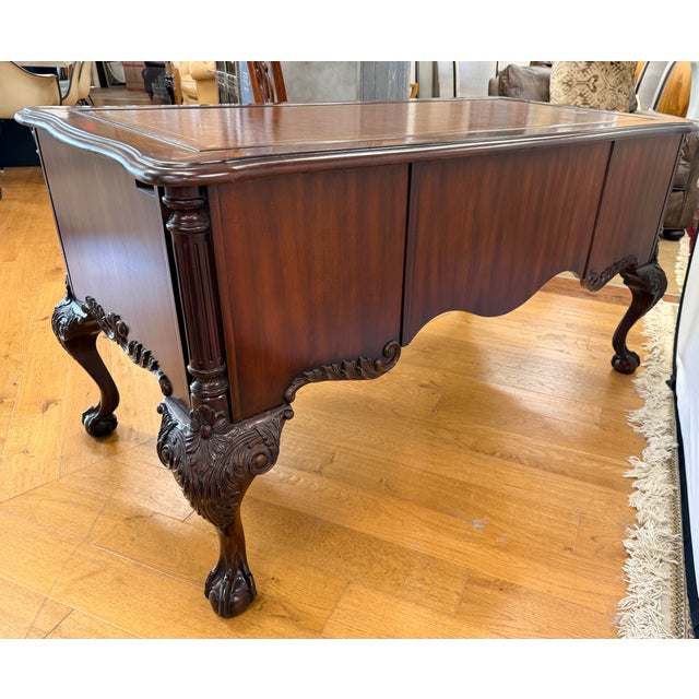 Sligh Carved Mahogany Leather Top Desk For Sale - Image 12 of 12