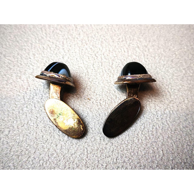 1960s Vintage Silver Cufflinks with Onyx by Victor Janson, Sweden, 1962, Set of 2 For Sale - Image 5 of 7