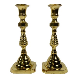 Vintage Hampton Brass Beehive Candlestick Holder Pair For Sale