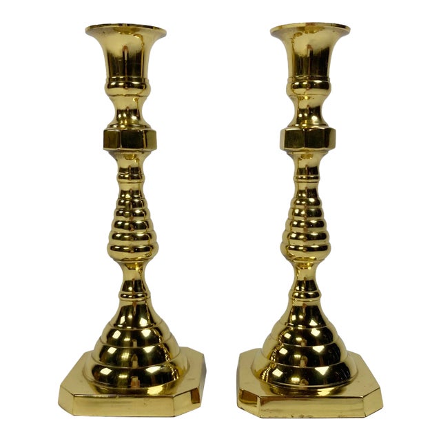 Vintage Hampton Brass Beehive Candlestick Holder Pair For Sale