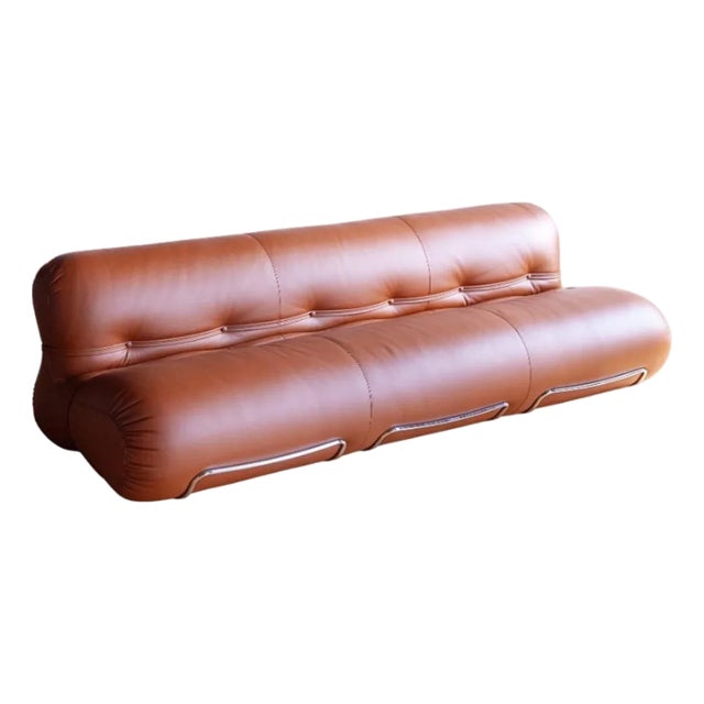 A Luxurious Tacchini Orsola Cognac Leather Sofa For Sale