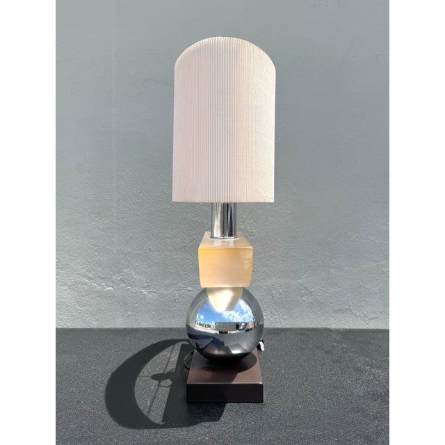 Metal Vintage Postmodern Lucite and Chrome Lamp For Sale - Image 7 of 7