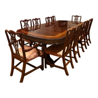 Vintage Mahoghany Dining Room Table, 10 Queen Ann Chairs For Sale