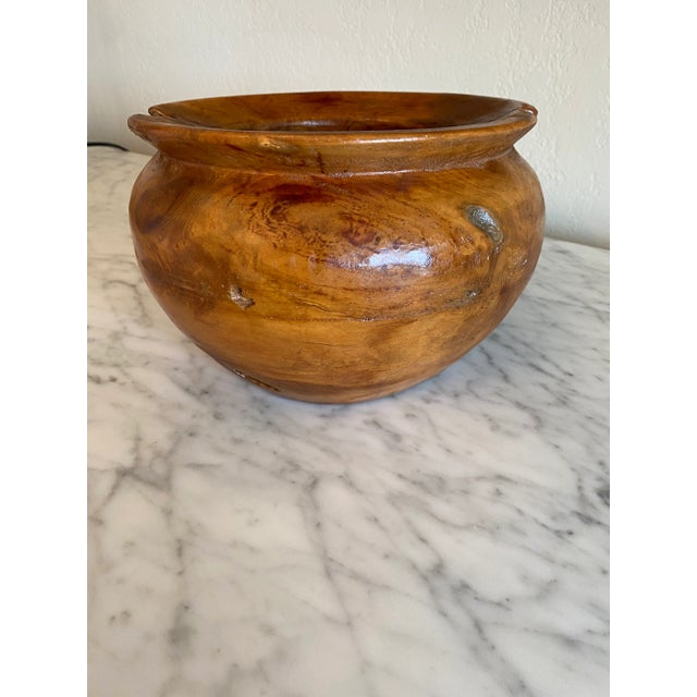 Vintage 1970s Live Edge Handcarved Olivewood Burl Bowl For Sale - Image 4 of 11