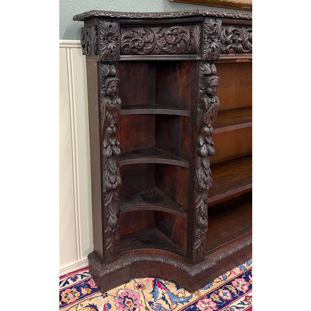 Antique French Renaissance Revival Style Carved Bookcase Bookshelf Oak c.1890s For Sale - Image 16 of 18
