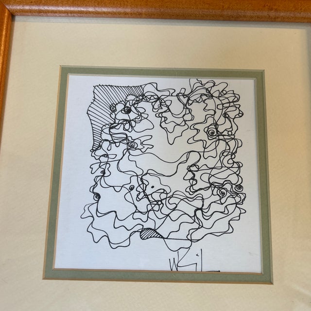 Contemporary abstract Wayne Cunningham pen and ink drawing. Signed and framed. Measures 6x6 or approximately 12.5x12.5...