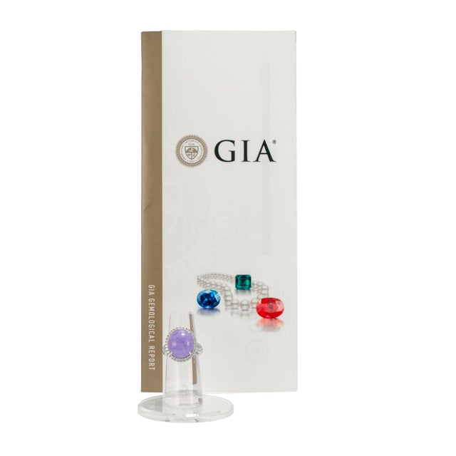 950 Platinum Gia Type a 10.09ct Purple Jade Halo Diamond Cocktail Ring Pendant, Size 6.75 For Sale - Image 9 of 10