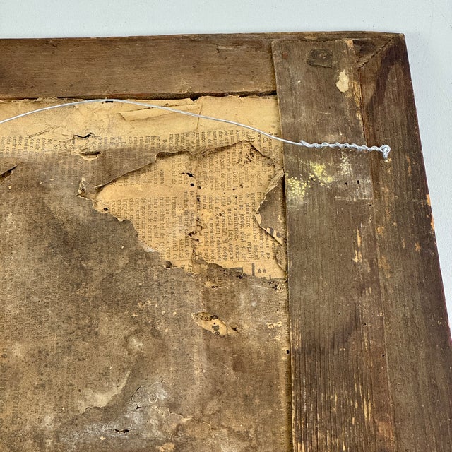 Antique Primitive Distressed Wall Mirror in Wood Frame With Peeking Color For Sale - Image 10 of 10