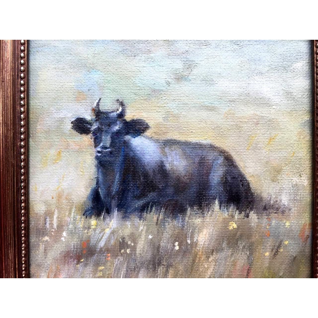 Framed Original Painting Cow Landscape Farmhouse Antique Wall Decor For Sale - Image 4 of 11