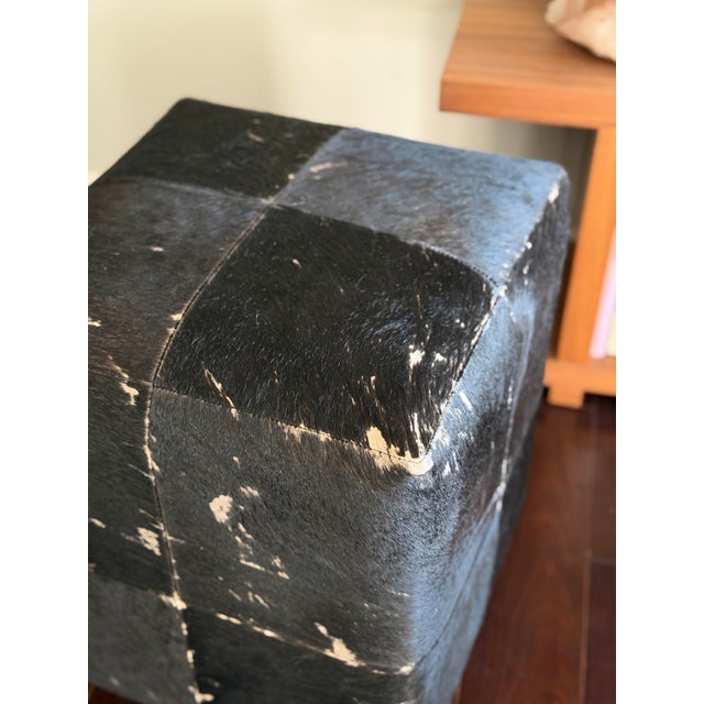 Black Made Goods Essex Stool in Midnight Hair-on-Hide Patchwork Leather Cube Ottoman Modern Organic Accent Stool For Sale - Image 8 of 12